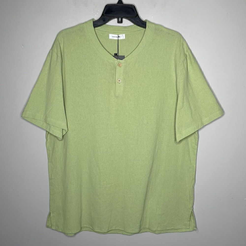 ChArmkp R Shirt Mens Large L Green Henley Tee NEW Short Sleeve 100% Cotton